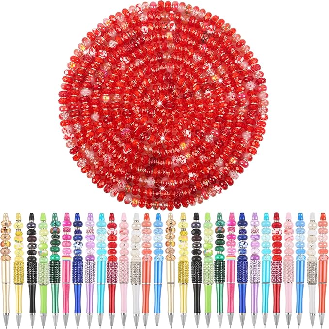Large Hole Beads Red European Beads for Pens 100 Pieces Assorted Large Hole Fairy Wand Garden Beads Lampwork Craft Spacer Beads for DIY Charms Bracelet Necklace Decoration Jewelry Making Supplies
