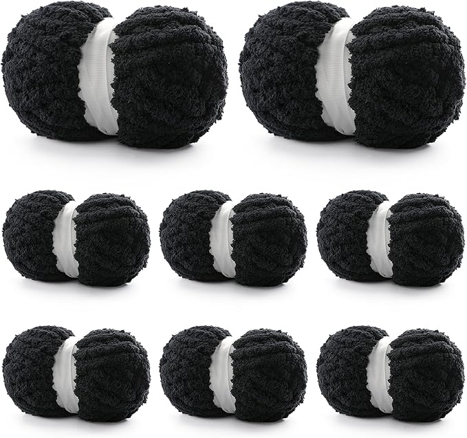 8 Pack Chunky Yarn for Hand Knitting - Chenille Yarn for Crocheting - 224 Yds Chunky Blanket Yarn Jumbo, Thick Fluffy for Knitting Blankets, Super Bulky Yarn 61.6 Oz (Black)