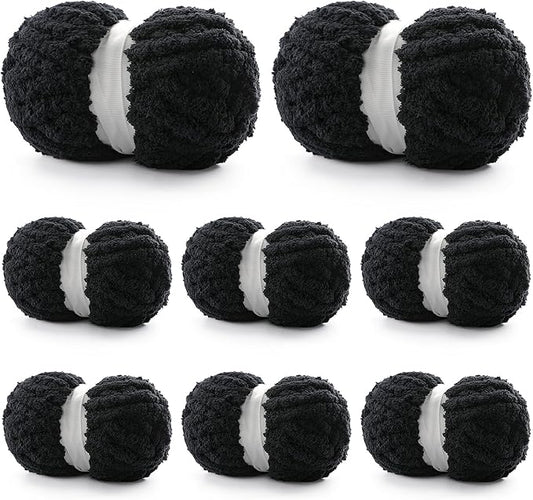 8 Pack Chunky Yarn for Hand Knitting - Chenille Yarn for Crocheting - 224 Yds Chunky Blanket Yarn Jumbo, Thick Fluffy for Knitting Blankets, Super Bulky Yarn 61.6 Oz (Black)