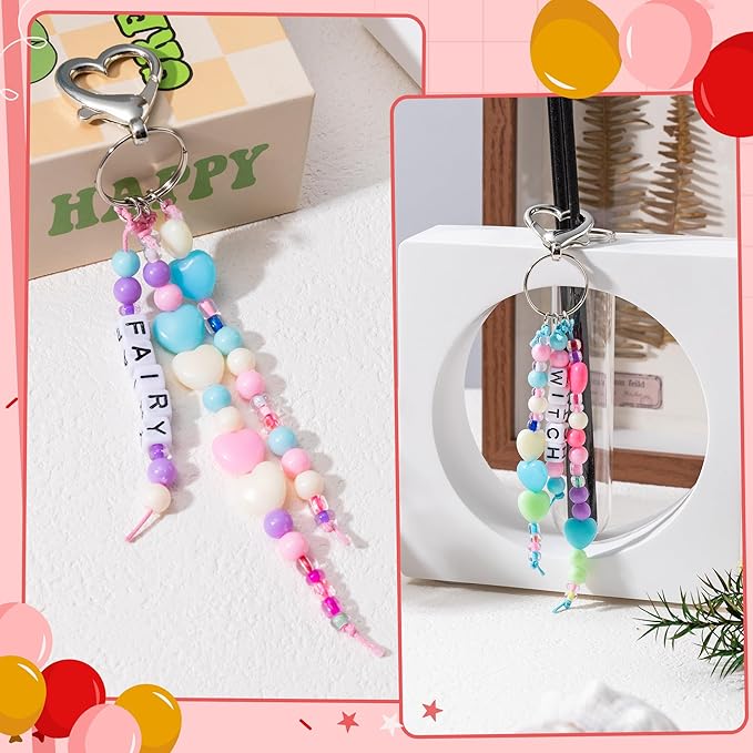 WATINC DIY Heart Keychain Making Craft Kits,Beads for Jewelry Making Set Supplies with Adjustable Letter Transparent Beads, Bag Charm Bracelets Key Ring Accessories Festival Party Favor (296Pcs)