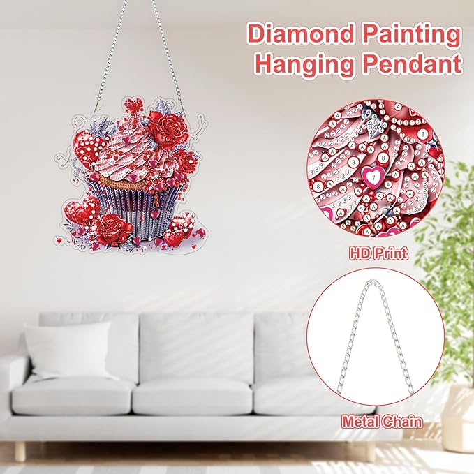 TOSTOG Strawberry Cupcakes Diamond Art Pendant Kits for Adult, Diamond Painting Hanging Kit for Beginners, 5D DIY Crafts Gem Art, Waterproof Full Accessories for Home Decor Idea 20 * 20 cm/8 * 8 in