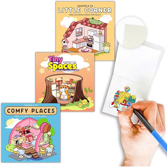 Chason & Co Mini Coloring Book Adult Bulk - Small Coloring Books for Adults | 180GSM Textured Art Paper — Pro Art Experience Made Effortless | Bold and Easy Art | 50 Pages x 3 Pack Travel Size