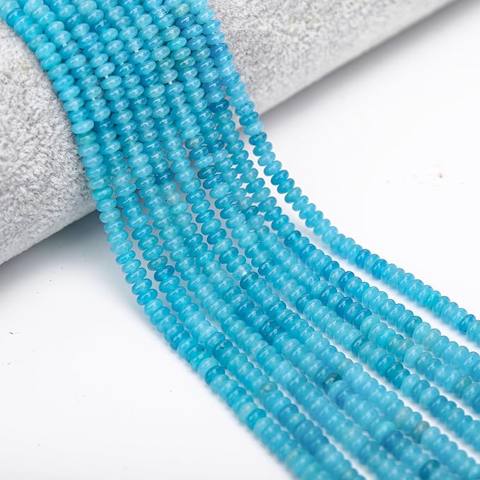 2 Strands (300PCs) Lake Blue Jade Rondelle Beads, 2 * 4mm Gemstone Loose Spacer Abacus Disk Beads for DIY Bracelet Necklace Earrings Jewelry Making, Craft Supplies Beading Kit