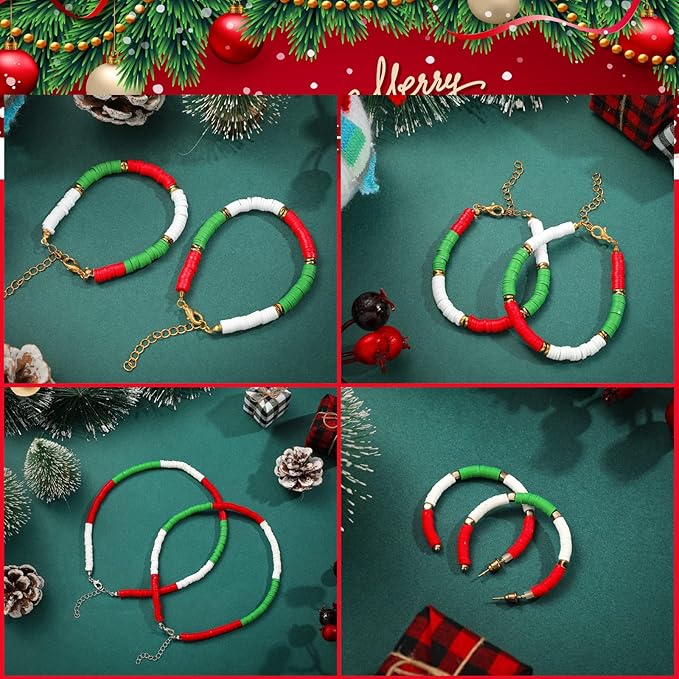 Batiyeer 3000 Pcs Christmas Fall Halloween Clay Beads Set 6 mm Patriotic 4th of July Spacer Beads Winter Polymer Clay Bead for Necklace Earring Bracelet Making(Red, Green, White)