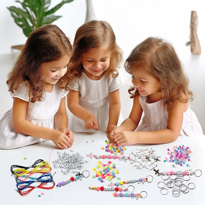 WATINC DIY Cross Keychain Making Crafts - Christine Cross Beads Bracelet Necklace Making Craft Kits, Letter Beads for Jewelry Accessories Festival Party Gift Favor for Women Men (612Pcs)