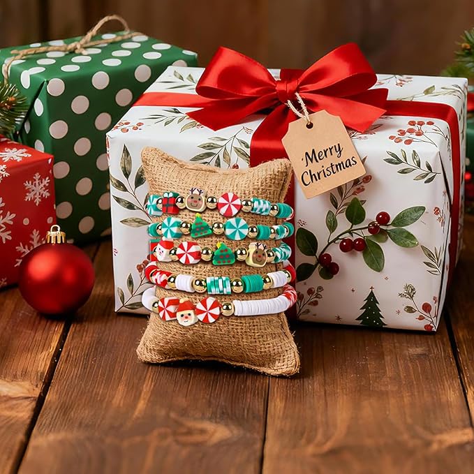 Clay Beads Christmas Bracelet Making Kit – 5000PCS Premium Red Green White Heishi Beads Set with 30 Xmas Charms, Gold Spacers and Elastic Cord for DIY Holiday Jewelry Crafts & Festive Gifts