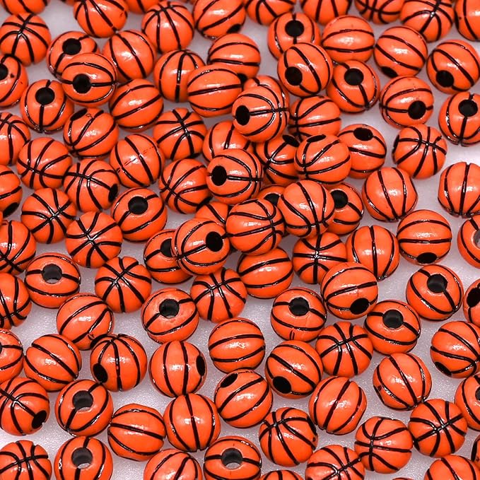 200+ pcs Basketball Beads Sport Bulk Kandi Beads for Jewelry Making, Bracelet Keychain Becklace Charm Bead Kit (Basketball)