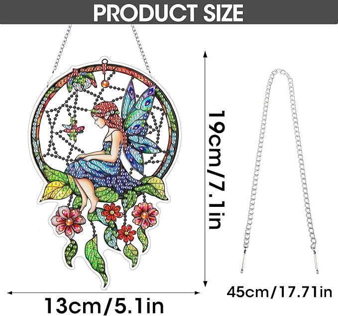 SKRYUIE Girl Hanging Diamond Art Kits for Adults Pendant Suncatcher, Special Shaped Crystal DIY Pearl Diamond Painting Kit, Gift for Mother Spring Summer Window Wreath Decor 7.6 x 5.12 Inch A19