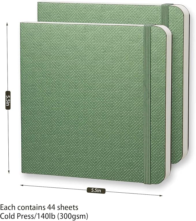 SEMLEART Watercolor Journal - Compact & Portable, 2 Pack,44 Sheets,5.5×5.5in, Cold-Pressed, 110lb/230gsm - Ideal for Sketching and Watercolor Painting on The Go (5.5×5.5in)