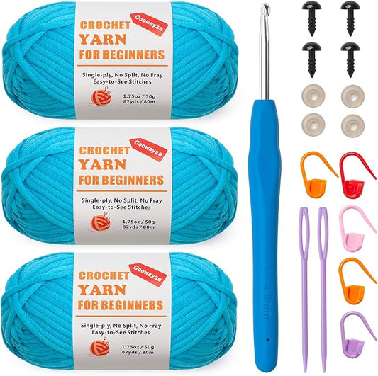 Beginner Crochet Yarn for Crocheting & Knitting, Cotton Yarn for Crochet Amigurumi, 3 Pack×1.8 oz Yarn with Easy-to-See Stitches and No Split, Worsted Medium # 4, Cotton-Nylon Blend