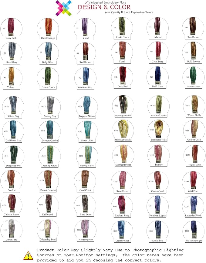 Magical Color Variations Floss Pack Six Strand Embroidery Variegated Cross Stitch Threads, Popular Color, Pack of 54 Skeins
