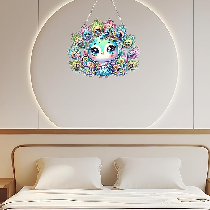 Diamond Art Hanging Kit for Adult,Special Shaped Rhinestone,DIY Acrylic 5D Diamond Art Painting Window Pendants Home Garden Wall Hanging Kits Hanging Ornament (Peacock)
