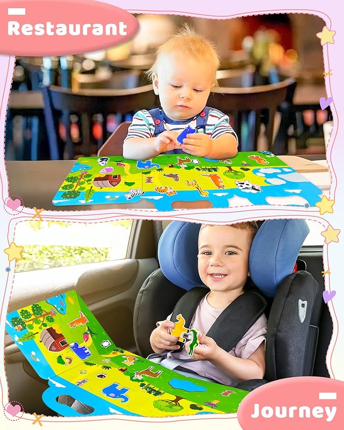 benresive reusable sticker books for kids, sticker books for toddlers, toddler travel toys activities crafts ages 3 and up birthday gifts - animal