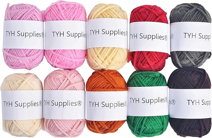 TYH Supplies MK Collection 10 Acrylic Yarn Skeins, Soft DK Mini Yarn Balls for Crochet & Knitting, Amigurumi, Crafts, Small Beginner Projects, Curated Multicolor Yarn Pack