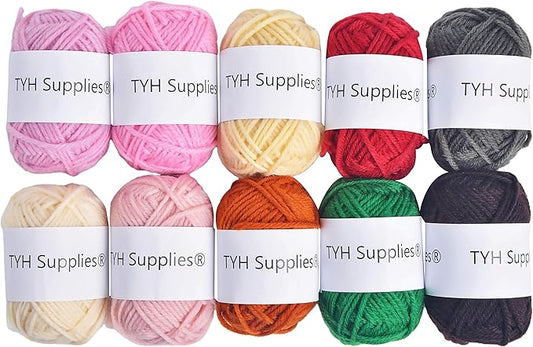TYH Supplies MK Collection 10 Acrylic Yarn Skeins, Soft DK Mini Yarn Balls for Crochet & Knitting, Amigurumi, Crafts, Small Beginner Projects, Curated Multicolor Yarn Pack