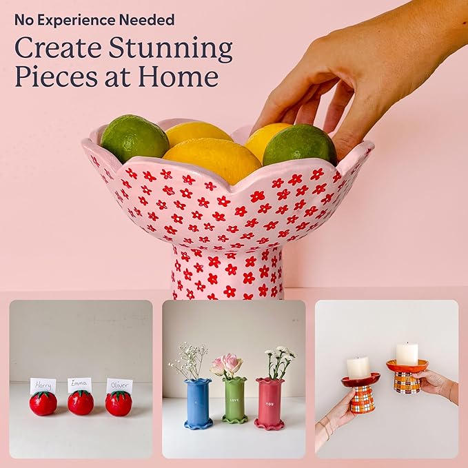 Sculpd - The Original Pottery Kit for Adults - Includes Air Dry Clay for Adults, Sculpting Tools, Varnish, Paint Brushes, Guides, Couples Date Night Arts & Crafts Set, Gloss Varnish with Pastel Tones