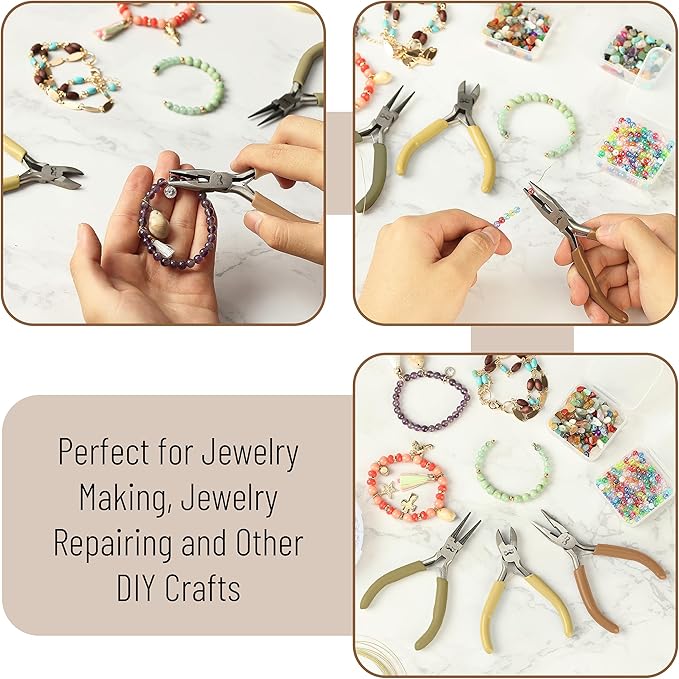 Mr. Pen- Jewelry Making Kit, 3 Pack Vintage Color Pliers, Wire Cutters, Chain Nose and Craft Pliers for Earrings and Jewelry