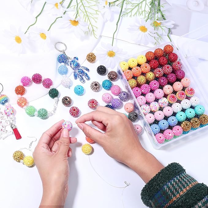 108pcs 20mm Rhinestone Beads for Pens, 36 Colors DIY Round Crystal DIY Disco Ball Resin Rhinestone Chunky Spacer Beads, Jewelry Making, Bracelets, Necklace