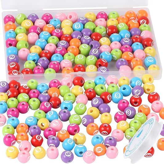 100pcs Billiard Beads with 5.5 Yard Elastic Rope,Acrylic Sports Beads DIY Spacer Bead for Necklace Bracelet Keychains Handmade Jewelry Making Accessories Craft Supplies,12mm (Billiard)