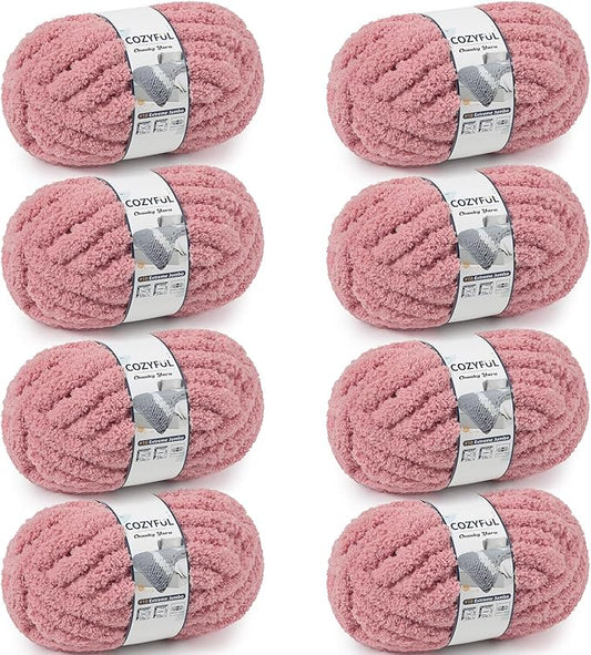 Chunky Yarn for Hand Knitting - #10 Chunky Chenille Yarn, Jumbo Big Thick Chunky Yarns for Crocheting, Super Bulky Chunky Knit Blanket Yarns, 8 Skein (25 yds 8 oz Each Skein), Dusty Pink