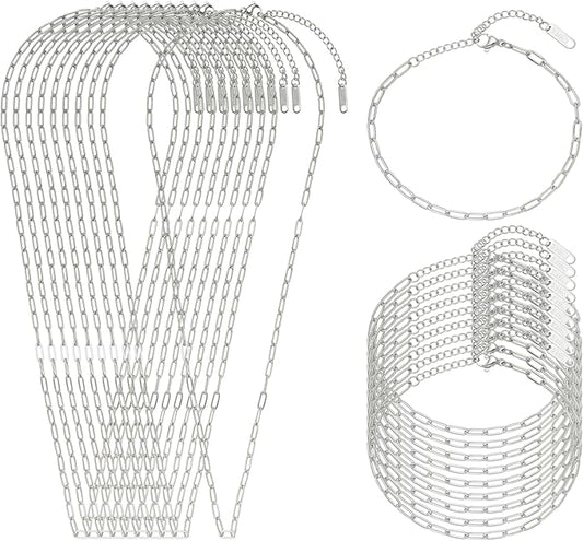 Swyabi 20 Pack Stainless Steel Paperclip Chains Link Adjustable Necklace Bracelet Bulk for Men Women DIY Bracelets Crafts