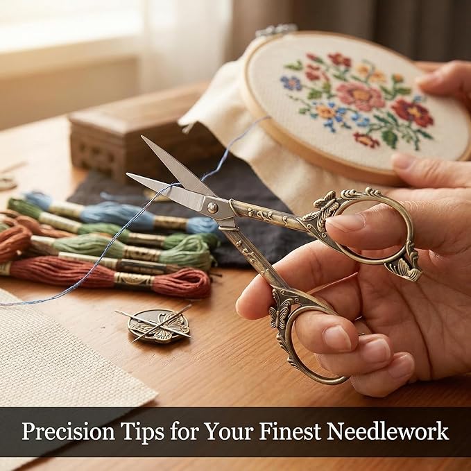 Crochet Scissors with Cover – Antique Bronze Vintage Small Embroidery Scissors, Sharp Craft Scissors for Yarn Thread Sewing Needlework, Cute Butterfly Design Gift for Crocheter Quilter, 4.6 Inch
