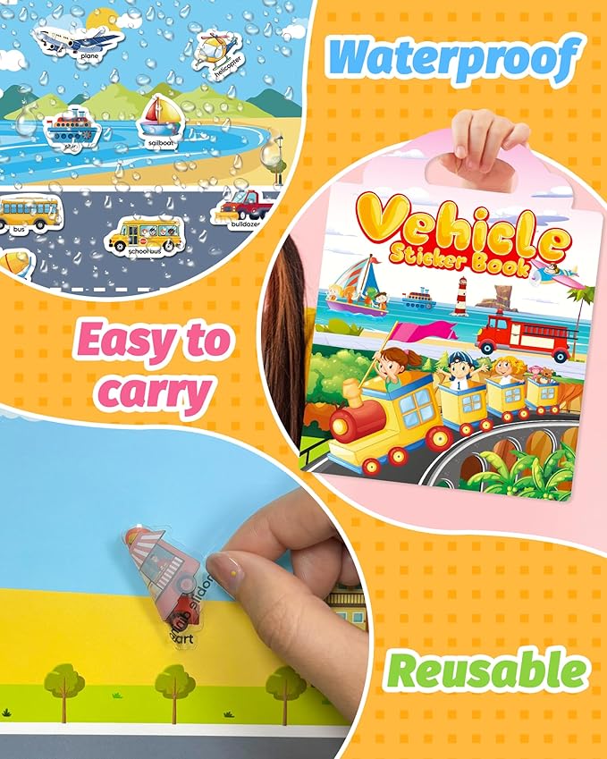 walenced reusable sticker book for toddlers, stickers for kids, toddler craft activities, toddler travel toys ages 3 and up boy girl birthday gifts