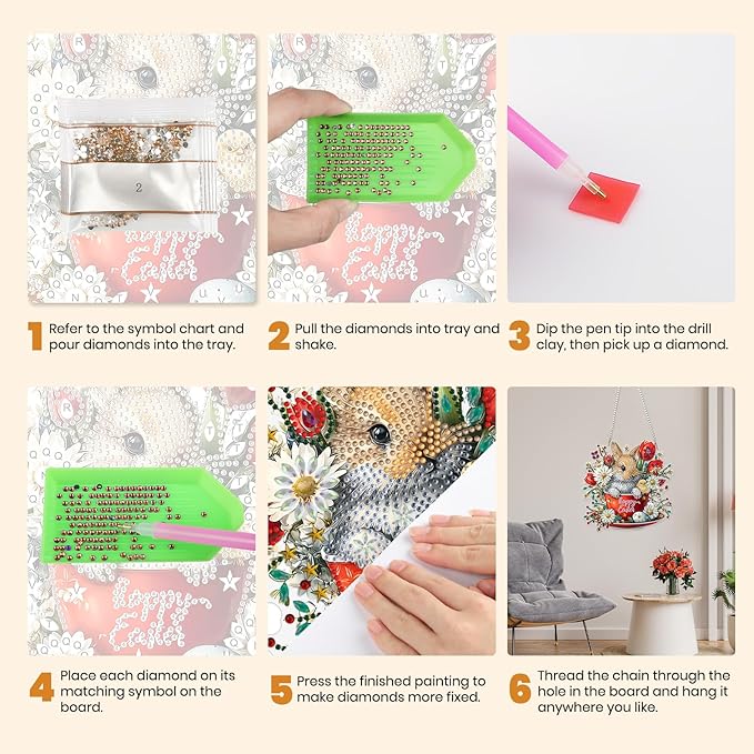 MXJSUA Diamond Art Hanging Kits for Adults Beginners, Acrylic 5D Special Shaped Crystal Diamond Gem Art Painting Hanging Ornament for Home Wall Decor and Gift (Easter Bunny)