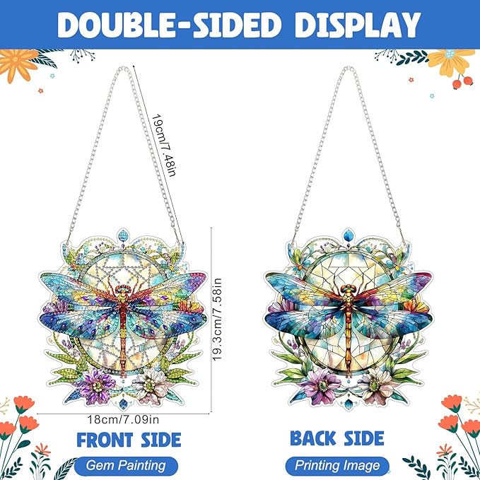 NAIMOER DIY Hanging Diamond Art Kits for Adults, Dragonfly Diamond Painting Kits, Special Shaped Rhinestone, Acrylic 5D Gem Art Craft Window Pendants Home Garden Wall Hanging Ornament Kits