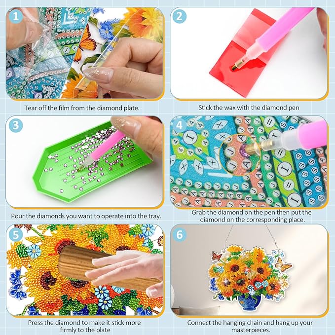 Diamond Art Hanging Kit for Adult, Diamond Painting Ornament Hanging Kit, Special Shaped Rhinestone,DIY Acrylic 5D Art Window Pendants Home Garden Wall Kits,Double Sided (Flower)