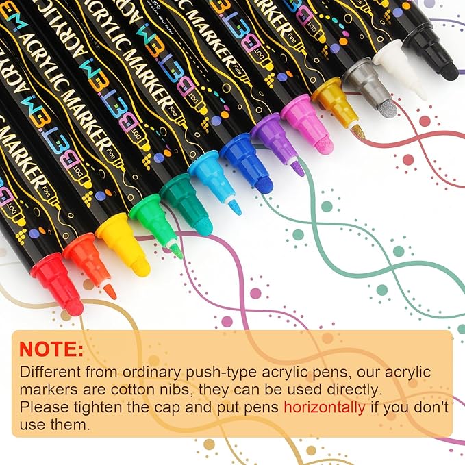 Betem 36 Colors Dual Tip Acrylic Paint Pens Markers, Fabric Decorating Kits Premium Water-Based Acrylic Paint Markers for Fabric, Rock, Wood, Glass, Eggs, Canvas, Ceramic, Easter Basket Stuffers