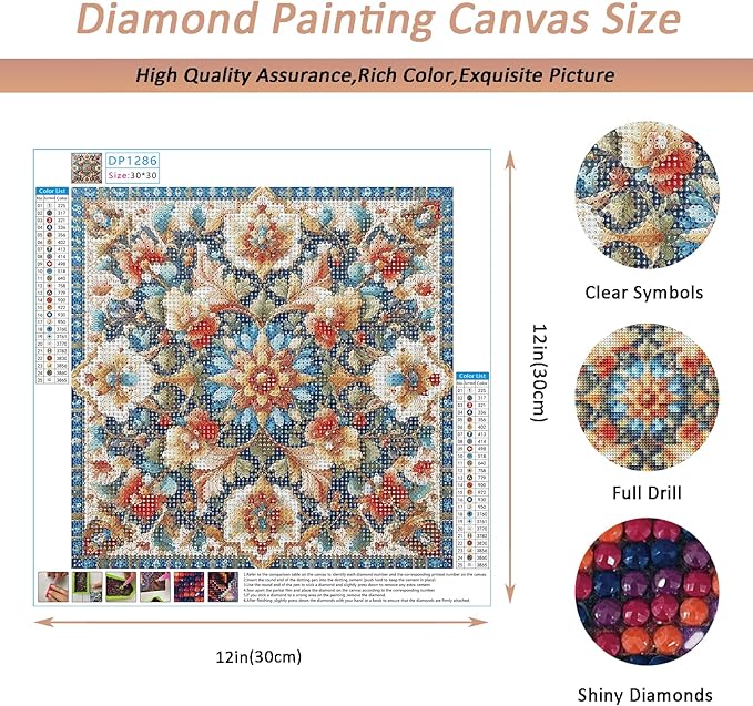 Auremi 5D Mandala Diamond Painting Kits, Flower Diamond Art Painting Kits for Adults DIY Full Drill Diamond Dots Crystal Craft Kits for Home Wall Decor Gifts 11.8x11.8 inch