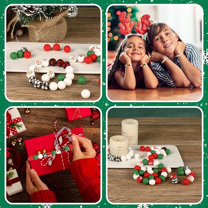 136pcs Christmas Silicone Beads Set,15mm Rubber Focal Beads for Keychain Bracelet Beadable Pen Lanyard Making Kit