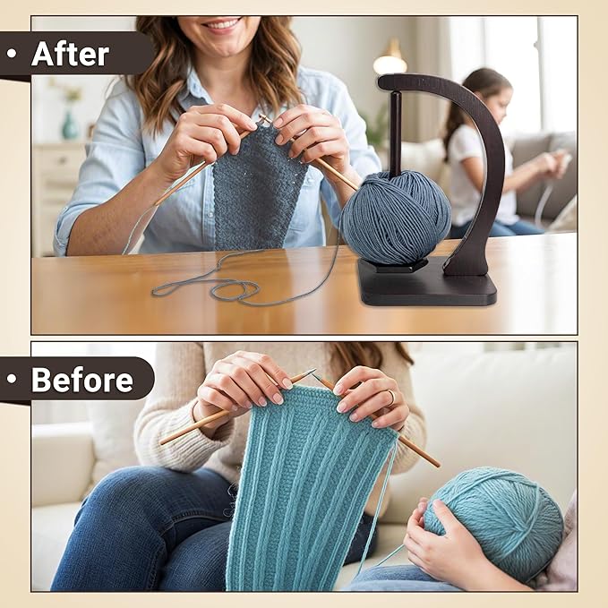 Yuoyar Wooden Yarn Holder for Crocheting - Knitting Accessories with Magnetic Rotating - Crochet Gifts for Crocheters