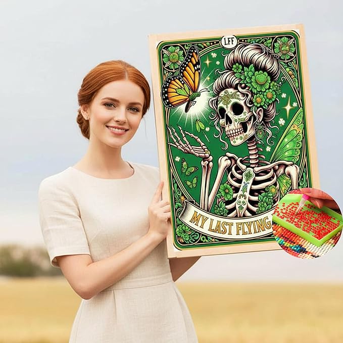KUFWKEY Skull Diamond Art Kits for Adults,Skeleton Tarot Diamond Painting Kits for Beginners,5D DIY Full Drill Round Diamond Dots,Mosaic Gem Art Crafts for Wall Decor,St Patrick Gift,12X16 inch
