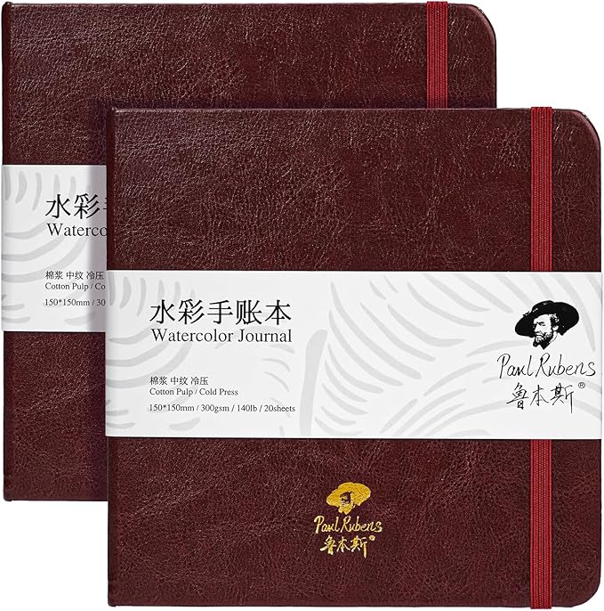 Paul Rubens Square Watercolor Journal,2 Pack 40 Sheets 100% Cotton Acid-Free Cold Press Watercolor Sketchbook 5.91 * 5.91 Inches, 140lb/300gsm for Watercolors, Gouache, Acrylics