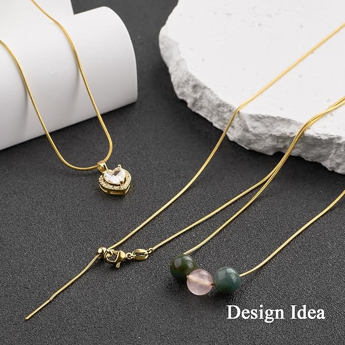 GTVOODX 10Pcs 18k Gold Plated Snake Chain Necklace Stainless Steel 1mm Threader Adjustable Necklace Bulk with Rubber Stoppers for Jewelry Making 20 Inches