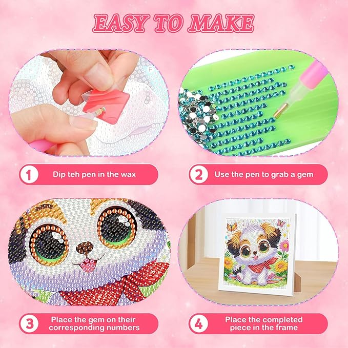 Dog Diamond Art Painting Kits for Kids with Frame, Animal Diamond Art for Kids Ages 4-8-12 with Frame, Easy Small Cute Gem Painting Kit for Gift Home Wall Decoration (7x7 inch)