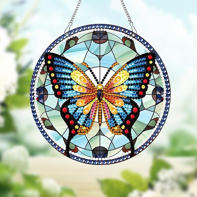 AiYuanzsh Animal Butterfly Diamond Painting Hanging Pendant Kit Special Shaped Diamond Dots Art Acrylic Ornaments Diamond Painting Pendant for Adult Kid Home Wall Window Decor Gift