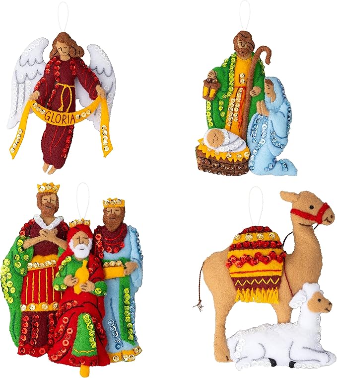 Bucilla Felt Applique 4 Piece Ornament Making Kit, Silent Night, Perfect for DIY Arts and Crafts, 89572E