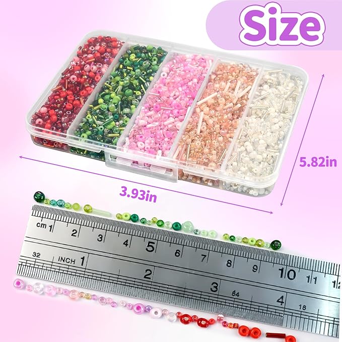 VvLons Mixed Craft Beads, 10000Pcs/200g Glass Seed Beadss Tube Bead Bugle Bead 1-5 mm Small Loose Bulk Spacer Beads for DIY Necklace Earring Bracelets Jewelry Making