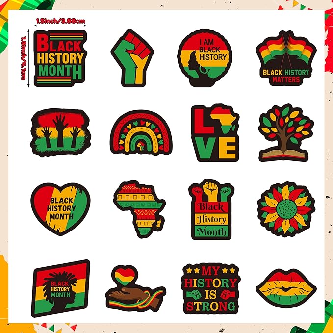 beyumi black history month sticker - 1000pcs black history month stickers in 2 rolls waterproof vinyl kwanzaa juneteenth african american celebration decals party laptop bottle scrapbooking decoration