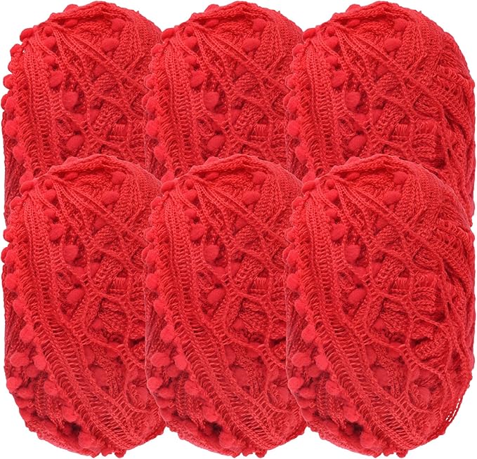 JubileeYarn Fishnet Pom Pom Yarn - 50g Mini Bonbons - Red Wine - 6 Skeins