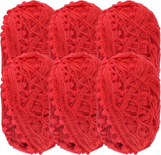 JubileeYarn Fishnet Pom Pom Yarn - 50g Mini Bonbons - Red Wine - 6 Skeins