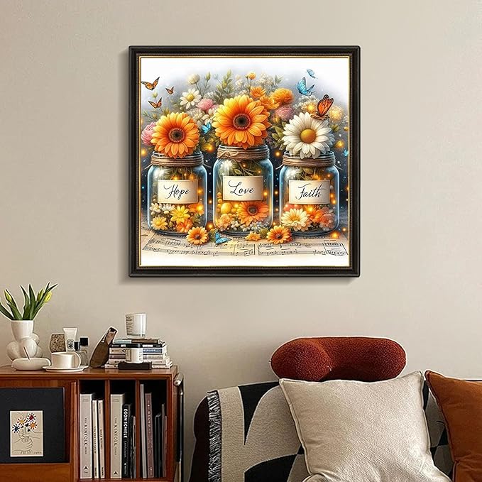 Faith,Hope,Love Diamond Art Kits for Adults, Inspirational Diamond Painting Kits for Adults Beginners, DIY 5D Diamond Painting with Round Gem Art Kits for Gift Home Wall Decor 14x14 Inch