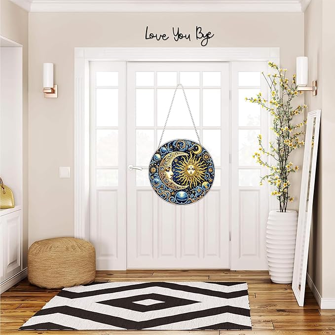 RYMILIE Sun and Moon Diamond Art Hanging Kit for Adult,Special Shaped Rhinestone,Double Sided 5D DIY Acrylic Diamond Art Painting Window Pendants Home Garden Wall Hanging Kits Hanging Ornament