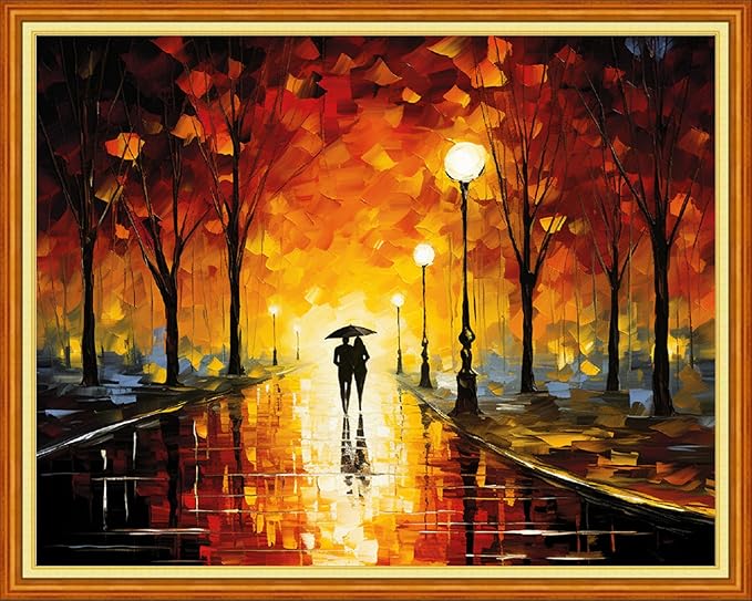 dimxvean stamped cross stitch kits,cross stitch kits for adults beginners,embroidery kits full range of cross stitch stamped kits needlepoint kits cross stitch patterns-romantic rain night 16x20 inch