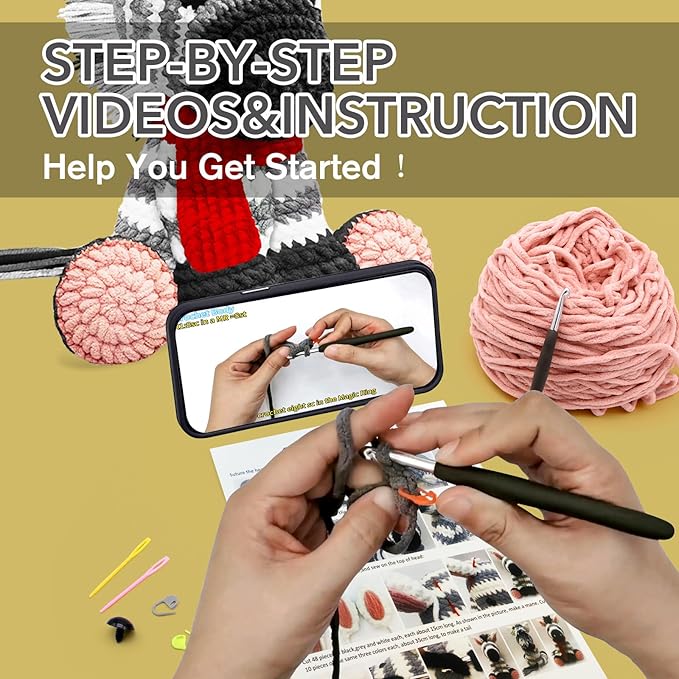 codgp crochet kit for beginners,11.8in crochet animal kit zebra,crochet starter kit gift for adults kids with yarn sets,amigurumi crochet kit with step-by-step video tutorials