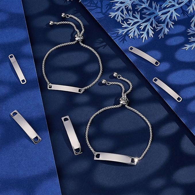 UNICRAFTALE 6Sets Engravable Bracelets DIY Kit Including Rectangle Engravable Blank Tags Links Connectors 24cm Stainless Steel Adjustable Slider Bracelet 4mm Jump Rings for Bracelets Making