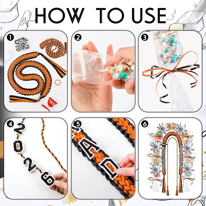 YLOLUL 16 Pcs Graduation Leis 2026 Graduation Candy Lei Kit with Honor Cord Class of 2026 Graduation Ribbon Money Lays Necklace Graduation Gift Party Accessories for Women Men